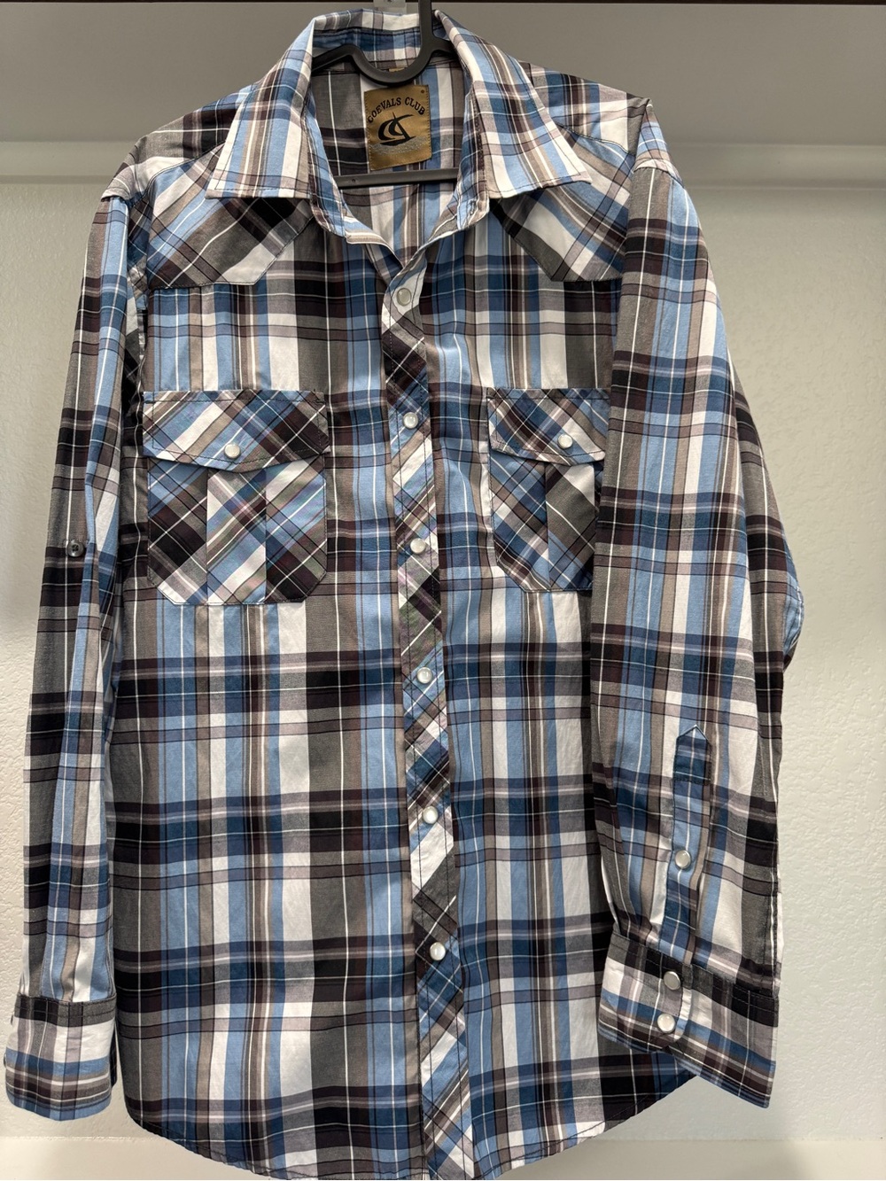 Coevals Club Men’s Blue Plaid Long-Sleeve Western Shirt, medium
